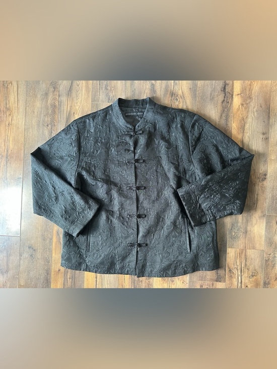 Josephine Chaus Jackets & Blazers - Josephine Chaus Black Silk Blend Mandarin Jacket Frog Closure Oversized